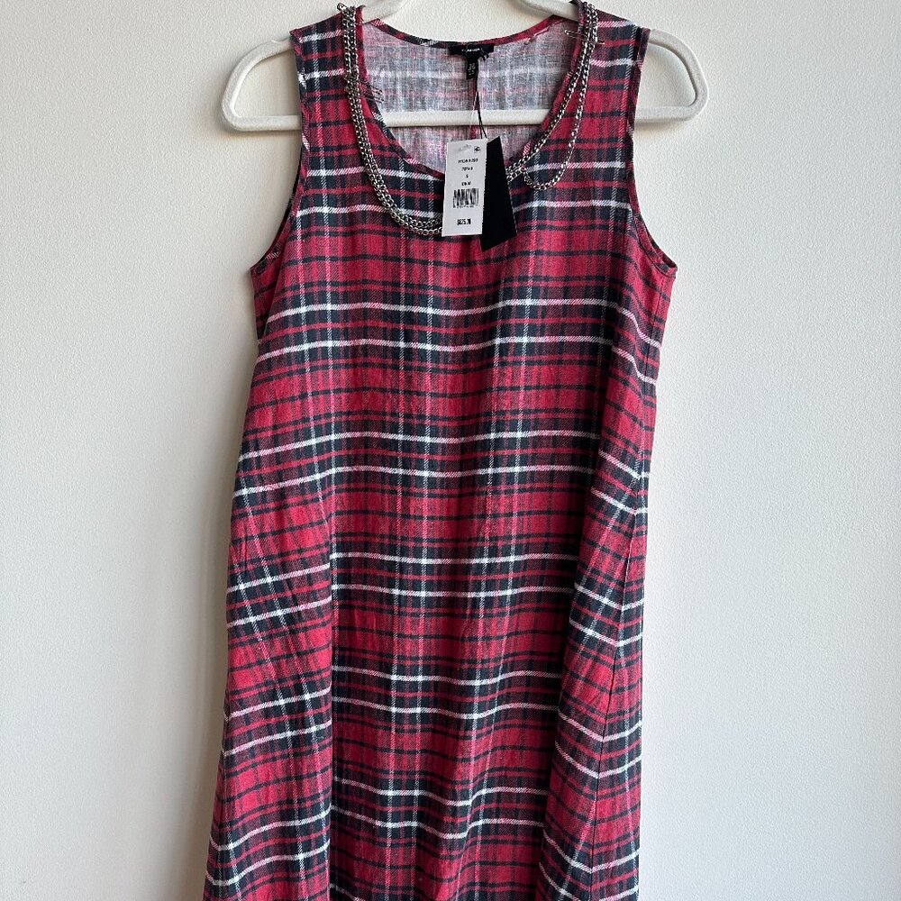 R13 Embellished distressed checked brushed-linen midi dress